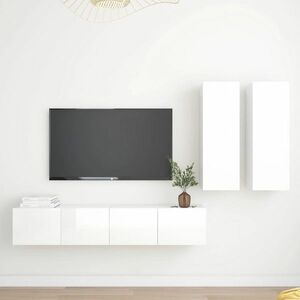 vidaXL 4-cz. zestaw szafek TV, biały, wysoki połysk, płyta wiórowa obraz
