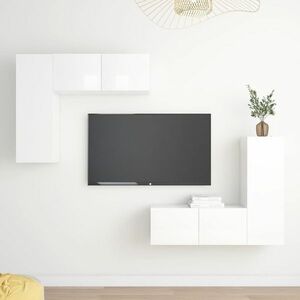 vidaXL 4-cz. zestaw szafek TV, biały, wysoki połysk, płyta wiórowa obraz
