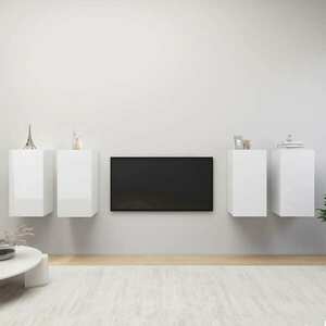 vidaXL Szafki telewizyjne, 4 szt., wysoki połysk, białe, 30, 5x30x60 cm obraz