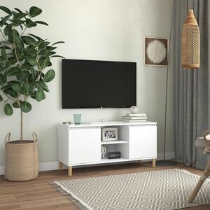 vidaXL Szafka TV z drewnianymi nóżkami, biała, 103, 5x35x50 cm obraz