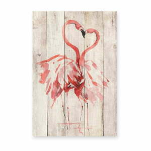 Dekoracja ścienna z drewna sosnowego Madre Selva Love Flamingo, 60x40 cm obraz