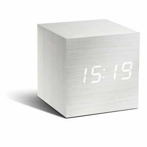 Biały budzik z białym wyświetlaczem LED Gingko Cube Click Clock obraz