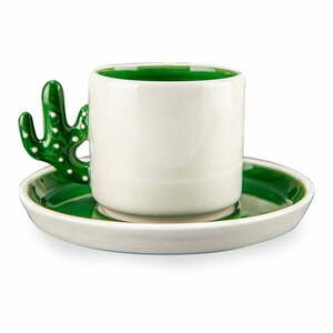 Biało-zielone ceramiczne filiżanki zestaw 2 szt. 0.18 l – Hermia obraz