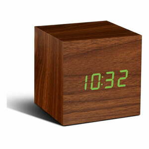 Ciemnobrązowy budzik z zielonym wyświetlaczem LED Gingko Cube Click Clock obraz