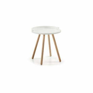 Biały stolik z drewnianymi nogami Kave Home Bruk obraz