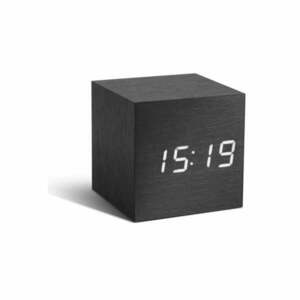 Czarny budzik z białym wyświetlaczem LED Gingko Cube Click Clock obraz