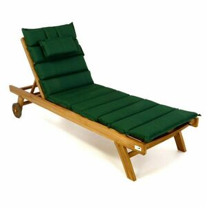Leżak DIVERO wykonany z drewna tekowego, zielona poduszka obraz