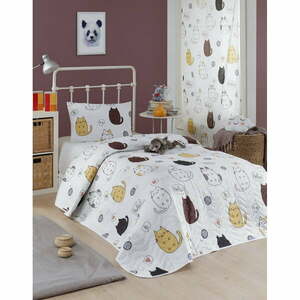 Zestaw narzuty na łóżko i poszewki na poduszkę z domieszką bawełny Eponj Home Hello Cats White, 160x220 cm obraz