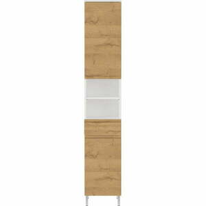 Biała wysoka szafka łazienkowa w dekorze dębu 34x190 cm Torrance – Germania obraz