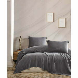 Ciemnoszary pikowany zestaw narzuty na łóżko dwuosobowe i poszewek na poduszkę 220x240 cm Costa – Mijolnir obraz