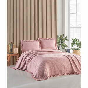 Różowy zestaw narzuty na łóżko dwuosobowe i poszewek na poduszkę 220x240 cm Ilda – Mijolnir obraz