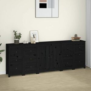 vidaXL Szafka, czarna, 230x35x80 cm, lite drewno sosnowe obraz