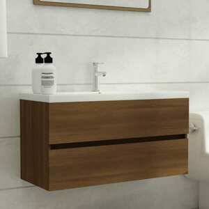 vidaXL Szafka z umywalką, brązowy dąb, materiał drewnopochodny obraz