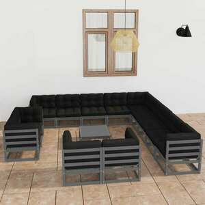 vidaXL 14-cz. zestaw wypoczynkowy do ogrodu, z poduszkami, szary, sosna obraz