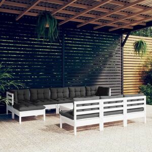 vidaXL 11-cz. zestaw wypoczynkowy do ogrodu, z poduszkami, biały obraz