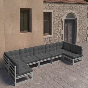 vidaXL 7-cz. zestaw wypoczynkowy do ogrodu, z poduszkami, szara sosna obraz