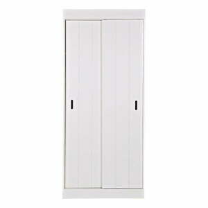 Biała drewniana szafa z drzwiami przesuwnymi WOOOD Row obraz