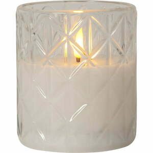 Biała woskowa świeca LED w szkle Star Trading Flamme Romb, wys. 10 cm obraz