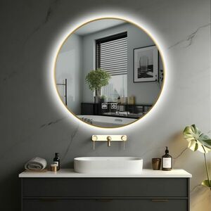 IREDA Lustro łazienkowe z oświetleniem LED, złota rama, 60 c obraz
