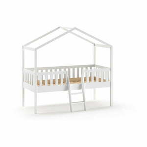 Białe podwyższone łóżko dziecięce w kształcie domku z litego drewna sosnowego 90x200 cm DALLAS – Vipack obraz
