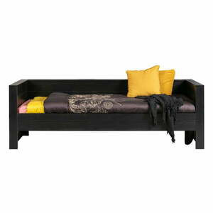 Czarne łóżko/sofa z drewna sosnowego WOOOD Dennis, 90x200 cm obraz