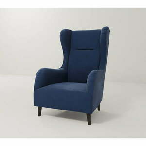 Ciemnoniebieski aksamitny fotel typu uszak Carole – Ropez obraz