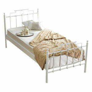Białe metalowe łóżko jednoosobowe ze stelażem 90x200 cm Hatkus – Kalune Design obraz