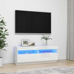 vidaXL Szafka TV z oświetleniem LED, biel z połyskiem, 100x35x40 cm obraz