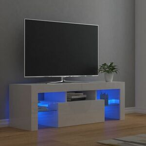 vidaXL Szafka TV z oświetleniem LED, biała, wysoki połysk, 120x35x40cm obraz