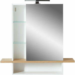 Biała wisząca szafka łazienkowa z lustrem w dekorze dębu 90x91 cm Novolino – Germania obraz