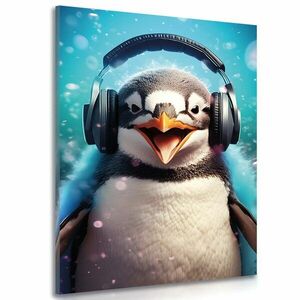 Obraz pingwin ze słuchawkami obraz