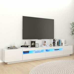 vidaXL Szafka TV z oświetleniem LED, biała z połyskiem, 260x35x40 cm obraz