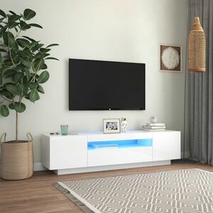 vidaXL Szafka TV z oświetleniem LED, biel z połyskiem, 160x35x40 cm obraz