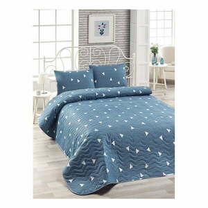 Zestaw bawełnianej niebieskiej narzuty na łóżko i 2 poszewek na poduszki Lesso Duro, 200x220 cm obraz