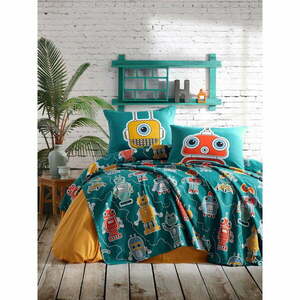 Zestaw narzuty na łóżko i 2 poszewek na poduszki EnLora Home Robotta Green, 200x235 cm obraz