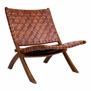 Krzesło składane z drewna tekowego i skóry House Nordic Montana obraz