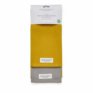 Zestaw 2 żółto-szarych bawełnianych ścierek Cooksmart ® Herringbone, 45x65 cm obraz