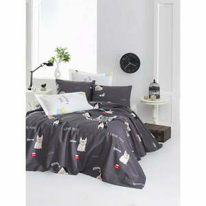 Zestaw narzuty na łóżko i 2 poszewek na poduszki EnLora Home Papcik Anthracite, 200x235 cm obraz
