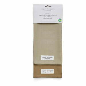 Zestaw 2 szaro-brązowych bawełnianych ścierek Cooksmart ® Herringbone, 45x65 cm obraz