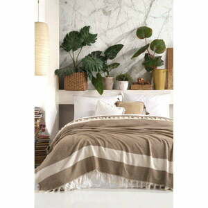 Brązowo-beżowa bawełniana narzuta na łóżko dwuosobowe 200x230 cm Şeritli – Mijolnir obraz