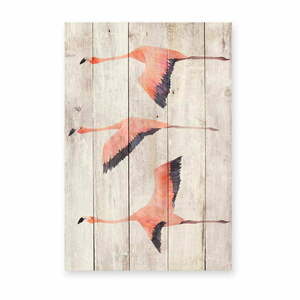 Dekoracja ścienna z drewna sosnowego Madre Selva Flying Flamingo, 60x40 cm obraz