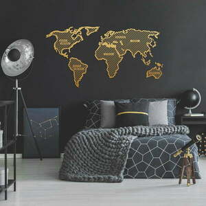 Metalowa dekoracja ścienna w złotym kolorze World Map In The Stripes, 150x80 cm obraz