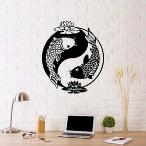 Czarna metalowa dekoracja ścienna Fish Yin Yang, 41 x 49 cm obraz