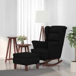 vidaXL Fotel bujany na drewnianych nogach, z podnóżkiem, czarny obraz