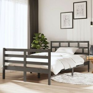vidaXL Rama łóżka, szara, 135x190 cm, lite drewno obraz