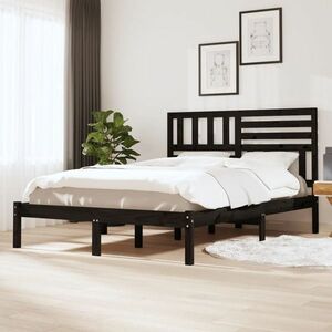 vidaXL Rama łóżka, czarna, 150x200 cm, lite drewno sosnowe obraz