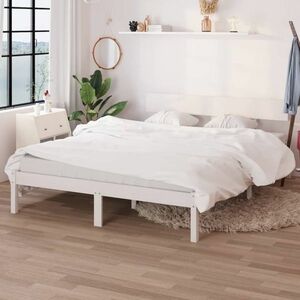 vidaXL Rama łóżka, biała, 150x200 cm, lite drewno sosnowe obraz