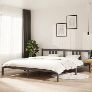 vidaXL Rama łóżka, szara, 180x200 cm, lite drewno obraz