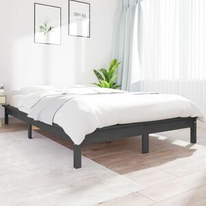 vidaXL Rama łóżka, szara, 120x190 cm, lite drewno sosnowe obraz