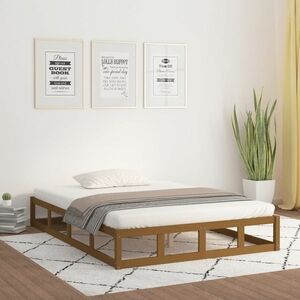 vidaXL Rama łóżka, miodowy brąz, 135x190 cm, lite drewno obraz